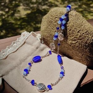 Hand Made Summer Blue Necklace & Earring Set
